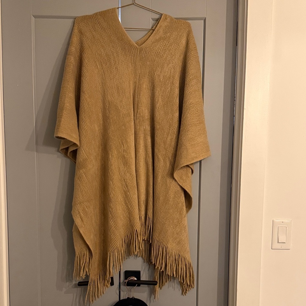 Shiraleah Beige Knit Poncho with Fringe